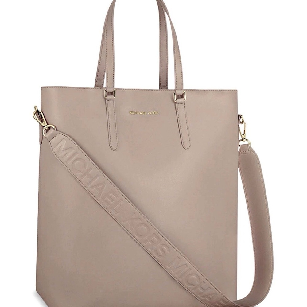 Michael Kors Taupe/Sand Leather Tote with Embossed Strap